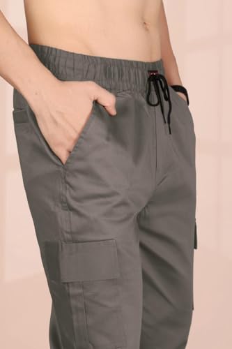 Image of Men's Solid Cargo Jogger Pants with Elastic Waistband & Side Utility Pockets