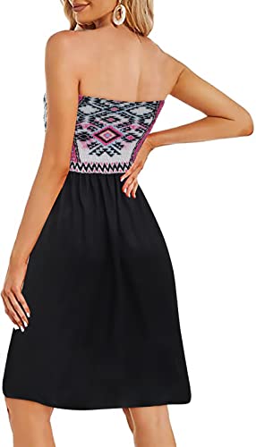 Image of Zyyfly Tube Top Dress Women Summer Beach Coverup Stretch Smocked Strapless Dress