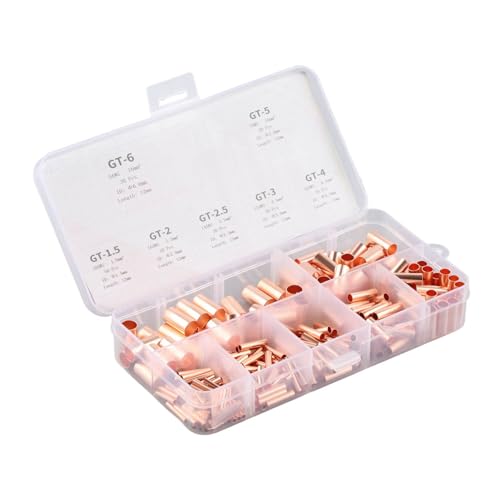 Fafeicy Kit de Connecteurs de Tubes en Cuivre de 250 Pièces avec 7 Tailles pour Usage électrique, Matériau en Cuivre de qualité, Installation Facile pour les Connexions de Fils dans les équipements