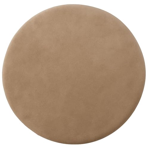 Image of Round Velvet Ottoman Foot Rest Stool with Gold Metal Legs - Padded Vanity Stool, Compact Pouf Seat for Living Room, Bedroom, Makeup Room - Soft Flannel Upholstered Footstool - Brown-Gold