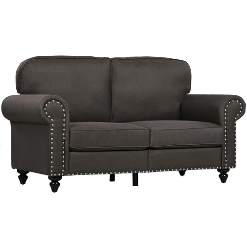 HOMCOM 2 Seater Sofa, Fabric Sofa Couch with Nailhead Trim Rolled Arm and Slatted Wood Frame, Upholstered Loveseat Sofa Settee for Living Room, Bedroom, Home Office, Dark Brown HOMCOM 2 Seater Sofa, Fabric Sofa Couch with Nailhead Trim Rolled Arm and Slatted Wood Frame, Upholstered Loveseat Sofa Settee for Living Room, Bedroom, Home Office, Dark Brown