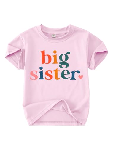 Image of Toddler Big Sister T-Shirt Big Sis Sibling Reveal Crewneck Tee Baby Girls Short Sleeve Announcement Summer Cute Top