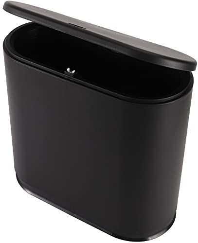Sooyee Bathroom Trash Can with Lid, 2.4 Gallon Slim Smart Trash Can, Small Plastic Trash Bin, 10 L Narrow Plastic Trash Can Waste Basket for Bedroom, Bathroom, Kitchen, Office ,Black Sooyee Bathroom Trash Can with Lid, 2.4 Gallon Slim Smart Trash Can, Small Plastic Trash Bin, 10 L Narrow Plastic Trash Can Waste Basket for Bedroom, Bathroom, Kitchen, Office ,Black