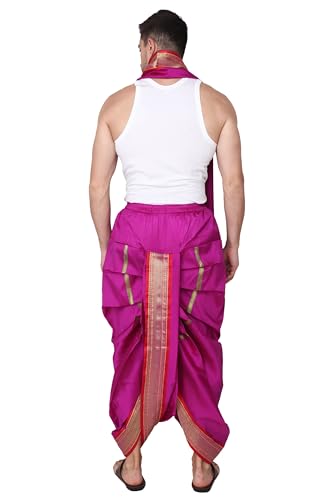 Image of Rameshwaram Fabrics Mens Ready to Wear Silk Dhoti with Angwastra Set - Pocket Dhothi