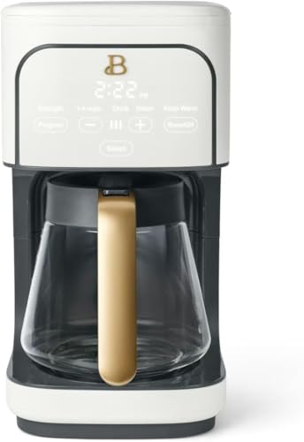 B- 12-Cup Programmable Coffee Maker with Touch-Activated Display Auto Brew Timer Reusable Filter & Large Glass Carafe (White Icing)