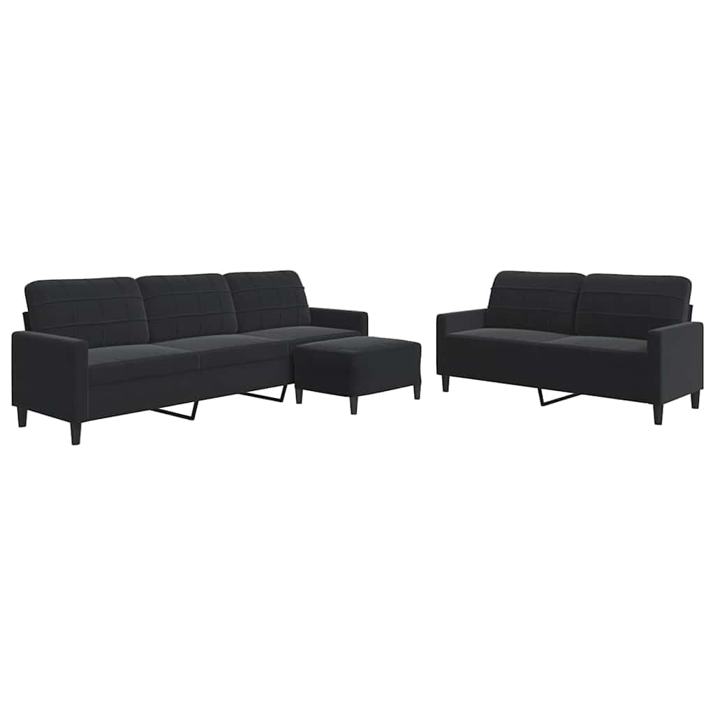 vidaXL 3-TLG. Sofagarnitur mit Kissen Schwarz Samt, Sofa, Samtsofa, Sofa gepolstert, Relaxsofa, Wohnzimmermöbel, Polstersofa, Couch, Lounge Sofa