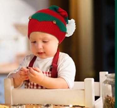 Miniatura 3 de MIMOMA Sombrero de punto de elfo navideño para niños, gorro de Papá Noel de Navidad, gorro de punto cálido para niños, adultos, campanas, elfos,