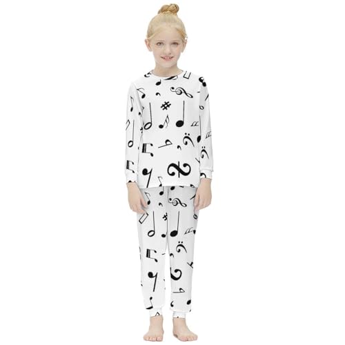 Black And White Music NotesGirls Pajamas, Long-sleeved Casual Pajamas And Home Clothes9-11Y（140cm）