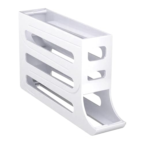 Rolling Egg Dispenser 4 Tier Egg Tray Large Capacity Automatically Fridge Rolling Egg Container for Cabinet Housewarming Gift, white