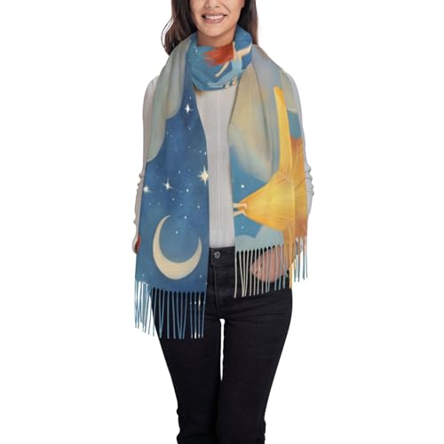 Girl Under The Stars Print Tassel Scarf - Stylish And Cozy Accessory For Spring, Autumn, And Winter, 78