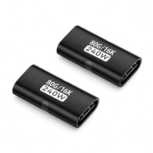 Leloco 2 Stück Mini USB-C Kupplung Adapter Buchse zu Buchse unterstützt Thunderbolt 5 240W 80Gbps 16K@60HZ USB C Kabel Verbinder für MacBook Tablet Switch Laptop usw (Schwarz)