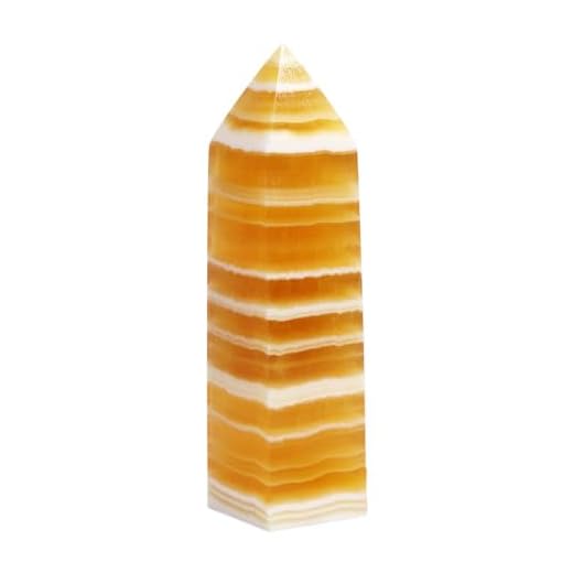 Orange Calcite Pointed Tower Honey Yellow Calcite Stone 4 Faceted Prism Healing Crystal Reiki Energy Therapy