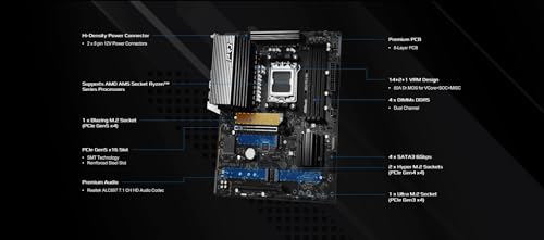 Image of ASRock AMD B850 Pro A WiFi 6E Socket AM5 Ryzen 9000, 8000 and 7000 Series DDR5 up to 8000+ (OC) MHz 256GB ATX Motherboard M.2 SATA3 6.0 Gb /s PCIe 5.0 BIOS Flashback Realtek 2.5G LAN