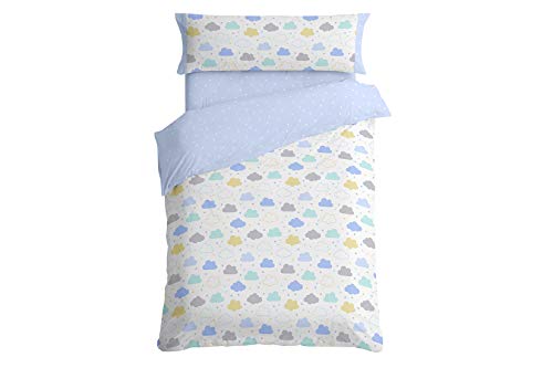Burrito Blanco Juego de Funda Nórdica 008 Infantil con Un Diseño Estampado de Nubes para Cama Individual de 90x190cm/Funda Nórdica Infantil 90...
