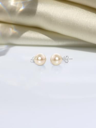 Image of HIGHSPARK 925 Silver Classic Pearl Earrings for Women | 92.5 Sterling Silver & Brilliant Lustre Pearls | Lovely Gift for Women