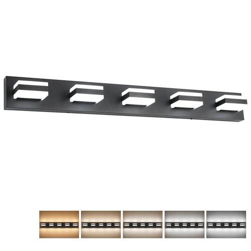 Photo 1 of SOLFART 5 Lights Bathroom Light Fixtures Modern Bathroom Lights Over Mirror Black Vanity Lights for Bathroom LED Light Fixture Restroom 5 Color Temperature Adjustable 5CCT
