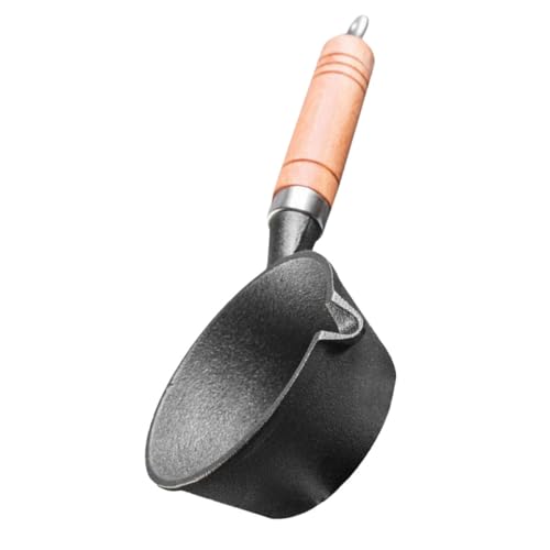 BESPORTBLE Sartén Freidora Doméstica de Hierro Fundido Mango de Madera, Olla para Calentar Leche y Aceite, Adecuado para Cocinar y Reuniones en Casa