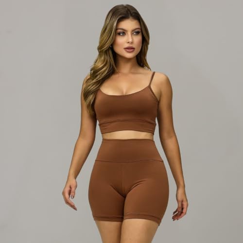 Kit 2 Conjunto Feminino Fitness Compression Fit Top Bojo Respirável Academia (Preto/Marrom, G)