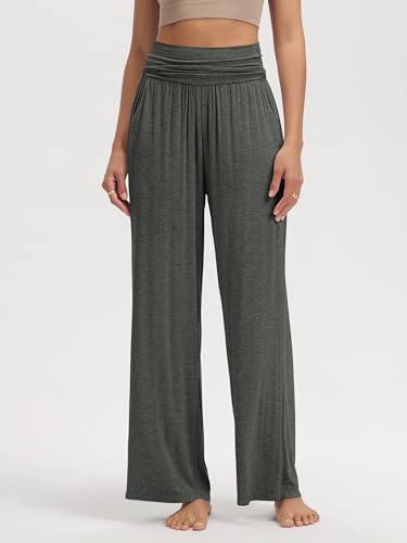 Image of ODODOS Women's Wide Leg Palazzo Lounge Pants with Pockets Light Weight Loose Comfy Casual Pajama Pants-32 inseam, Heather Charcoal, X-Large