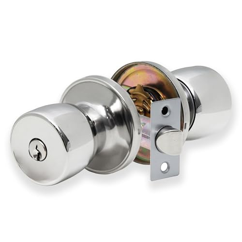 XFORT Tulip Entrance Knob Set Polished Chrome, Door Knob with Lock for Internal Wooden Doors