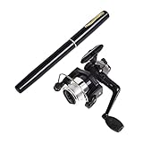 Pen Fishing Rod with Reel Mini Pole Rotating Fishing Wheel for Outdoor Fishing Accessories Black 2PCS Rod