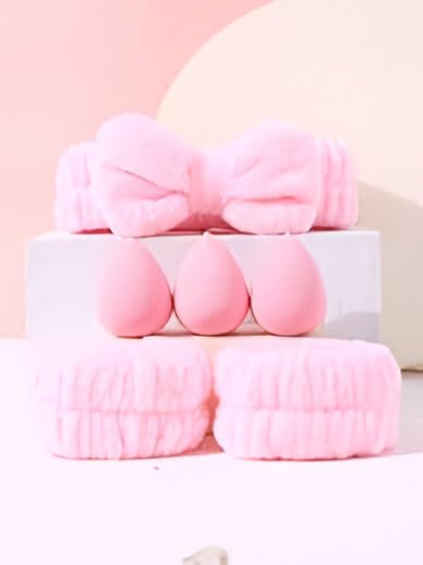 Image of Multi-Shape Makeup Sponge Set | 20 Piece Beauty Puff Collection with Headband and Clean Sponge | Pink, Purple, Beige & Bright Sets | Face Blender Kit for Cream, Liquid & Powder | Aesthetic and Functional Makeup Tool (Baby Pink, 20Pcs)