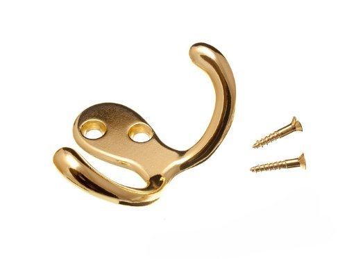TWIN HAT AND ROBE COAT HANGER CLOTHES HOOK BRASS PLATED + SCREWS ( pack of 4 )