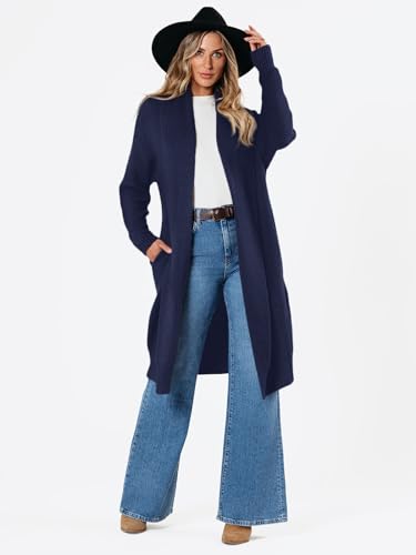 Lillusory Long Sweaters For Women 2024 Fall Coats Fashion Clothes Oversized Slouchy Chunky Knit Open Front With Pockets Navy L thumb #2