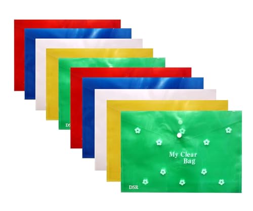 Image of Freedy 10 A4 Document File Folder Bag, Transparent Envelope Holder Storage Case, Snap Button Organizer, Clear Flower Plastic Container for Papers, Stationery