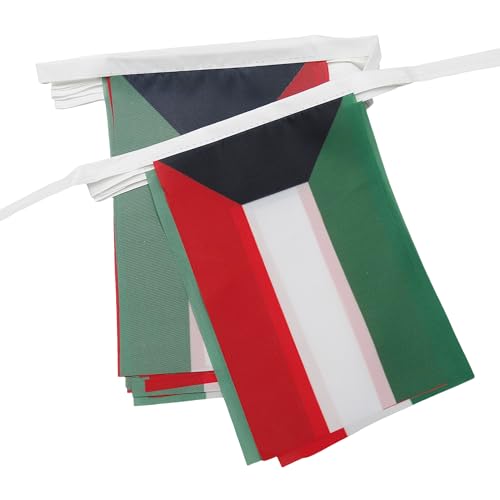 Image of AZ FLAG Kuwait 6 meters BUNTING Flag 20 flags 9'' x 6'' - Kuwaiti STRING flags 15 x 21 cm