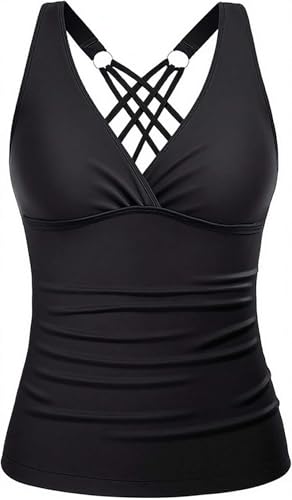 Tankini Tops for Women - Tummy Control V Neck Bathing Suit Top Only No Bottom2