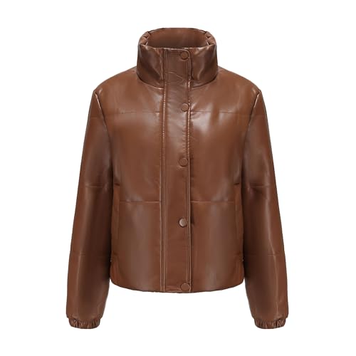 Veste courte matelassée en cuir pour femmes contre le froid : doudoune bouffante épaisse isolante