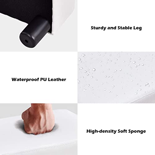 Giantex 16" Small Footstool Pu Leather Ottoman Footrest, Modern Rectangular Ottoman With Padded Seat Plastic Wood Legs (White, 2) #TOP2