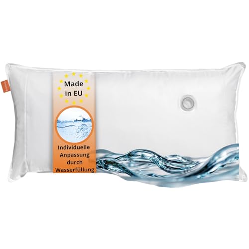 sleepling Orthopädisches Wasserkissen 40x80 cm Kopfkissen mit anpassbarer Füllmenge Wasserkopfkissen Kissen 40 x 80 cm Nackenstützkissen 100% Baumwolle Made in EU Waschbar bis 40 Grad