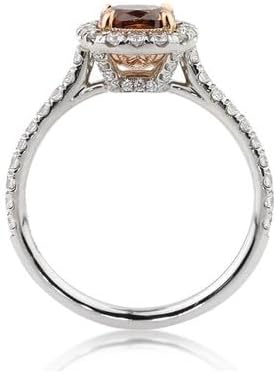 Jewels by Parijaat 2 CTTW Cushion Cut Created Brown and White Diamond Halo Wedding Engagement Ring In 14K White Gold Plated 925 Sterling Silver