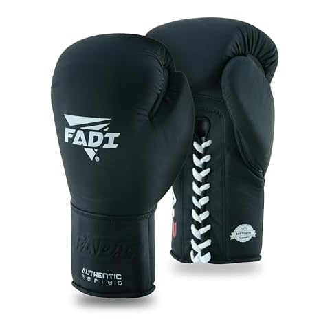 Fadi Sports Authentic Series A2 Unisex Pro Lace-Up Boxing Gloves - Genuine Cowhide Leather | Optimal for Boxing, MMA, Muay Thai, Kickboxing, Martial Arts Training & Sparring (Black, 12 oz) Cover