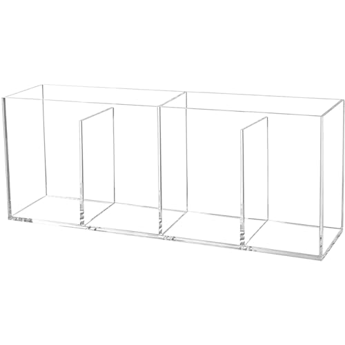 Image of Clear Makeup Brush Organizer,Acrylic Cosmetic Brushes Storage Holder with 4 Slots,Pencil Pen Holder for Desk,Desk Organizer and Accessories for Vanity