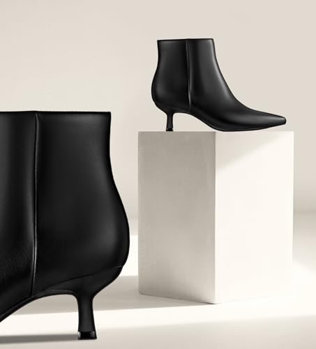 Kitten Heel Ankle Boots for Women - Black Kitten Heels Ankle Booties Womens Winter Fall Boots for Women 2025, Dress Shoes, Pointed Toe, Side Zipper, Memory Foam, Leather, Low Heel, Short Boots Comfortable2