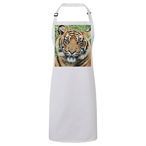 Tablier cuisine blanc tigre de face anti-taches pour protéger vos vêtements