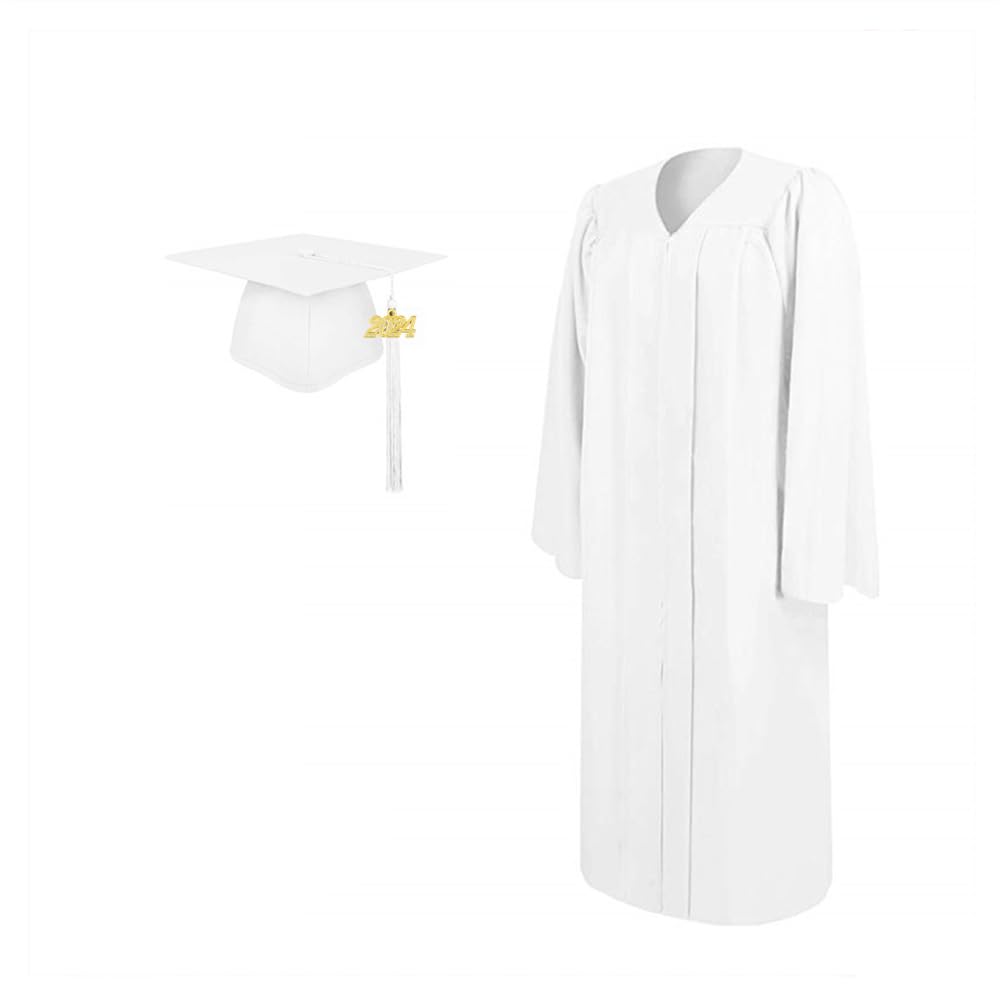 LEWOTE 2024 Matte Adult Graduation Gown Cap Tassel Set with 2024 Years Charm