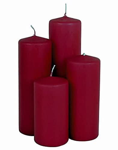 Veilleuses en cire véritable, lot de 4 pièces, couleur bordeaux, bougies de l'Avent en 4 hauteurs différentes, pour Noël, hiver, Avent, lanterne, décoration, sans parfum
