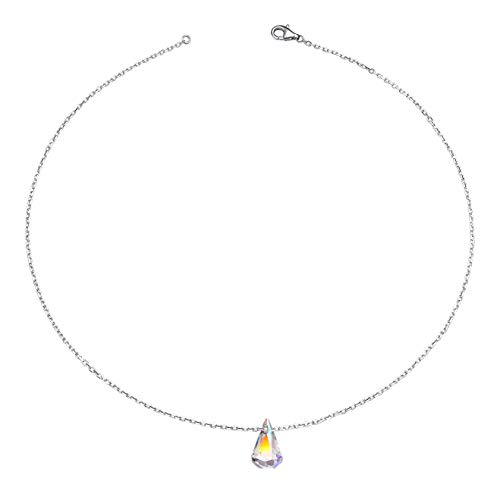 Savlano 14K White Gold Plated Aurora Borealis Drop Cut 18 Inches Pendant Chain Necklace For Women2