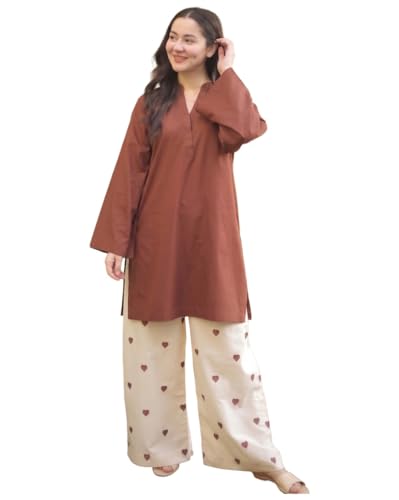 Image of ANNI Designer Farshi Salwar Suit Set for Women Viscose Solid | Co-ords Set for Woman | Kurta Palazzo 2 Piece Outfit | Mandarin Neck Full Sleeve Regular Fit Ethnic Dress Stylish Womens