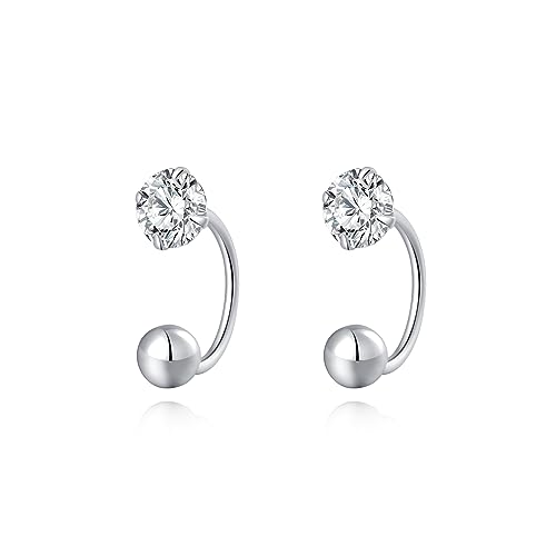 SLUYNZ Sterling Silver CZ Half Hoop Earrings for Women Teens CZ Open Hoop Earrings Huggie Cartilage Helix Piercing Ball Screw Backs