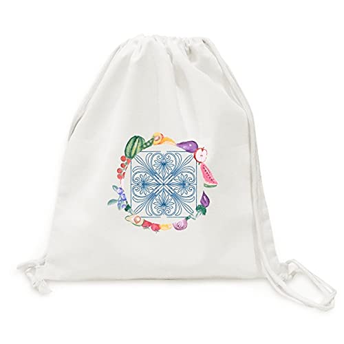 Sac pour fruits et légumes pliable en tissu bleu Talavera, cabas de course à sangle