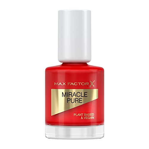 Max Factor, Smalto Unghie Miracle Pure Nail Colour, Smalto 100% Vegano, con Formula Traspirante, Asciuga Velocemente, Formato 12 ml, Colore 305 Scarlet Poppy