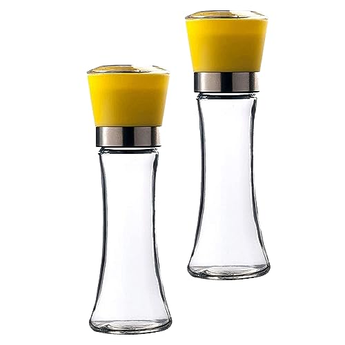 Pepper Grinder, Large Capacity Salt and Pepper Grinder Set,Thick Glass Body Pepper Mill - Easy To Use and Adjustable Salt and Pepper Grinder for Kitchen,Set of 2,Yellow