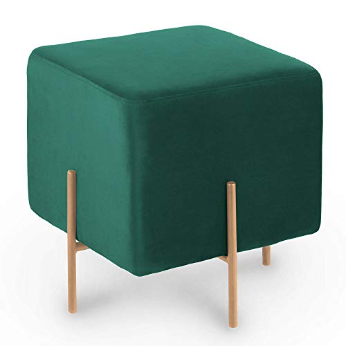 Deco In Paris - Puf cuadrado de terciopelo, color verde y metal, color dorado