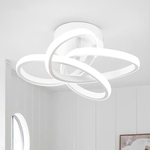 Image of CANEOE Modern Led Ceiling Light Fixture, 6000K Small Hallway Ceiling Light, White Close to Ceiling Lights for Hallway Bedroom Bathroom Entryway Balcony Stair Curved Design Ceiling Lamp (White)