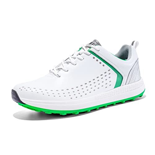 Waterproof Golf Shoes For Men Professional Comfy Golfer Sneakers Outdoor Anti Slip Golf Walking Footwears,Green,10 #TOP14